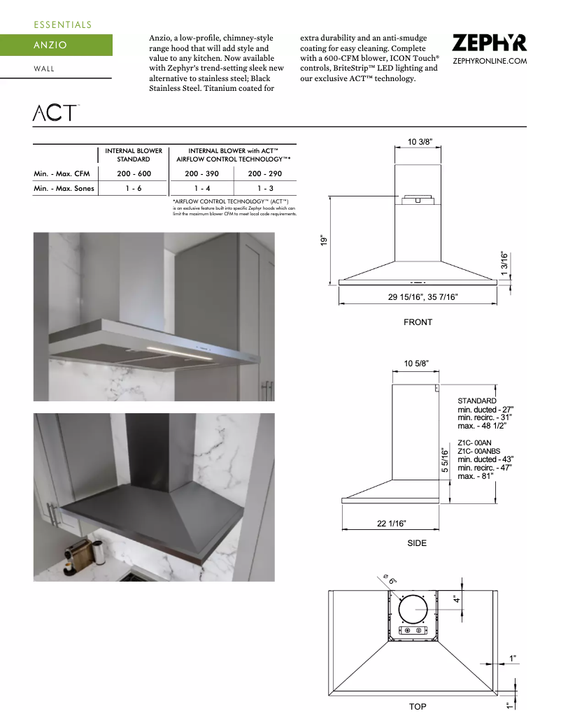 Página 1 del manual Ficha técnica Zephyr ZANM90CS