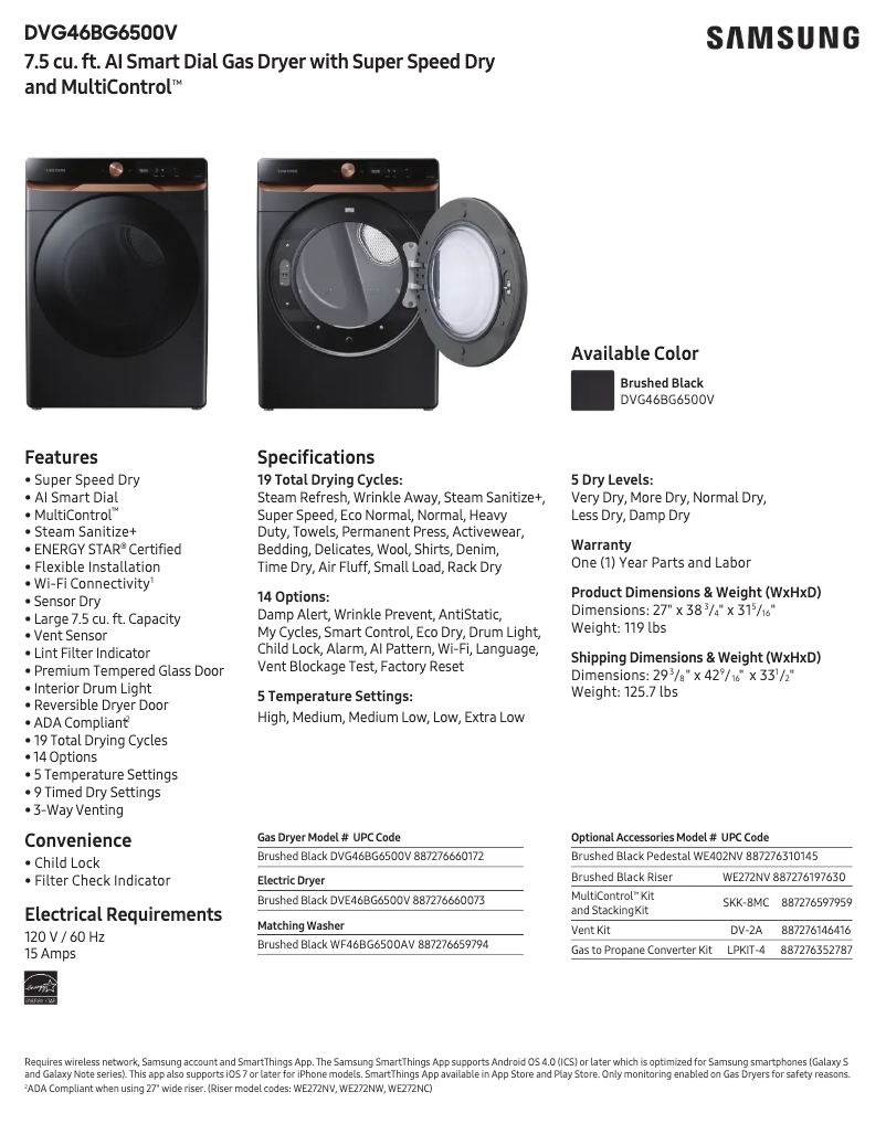 Página 1 del manual Ficha técnica Samsung DVG46BG6500V