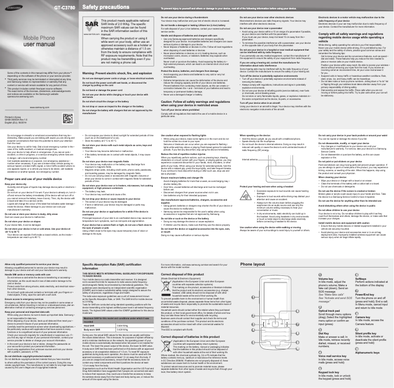 Page 1 de la notice Manuel utilisateur Samsung C3780