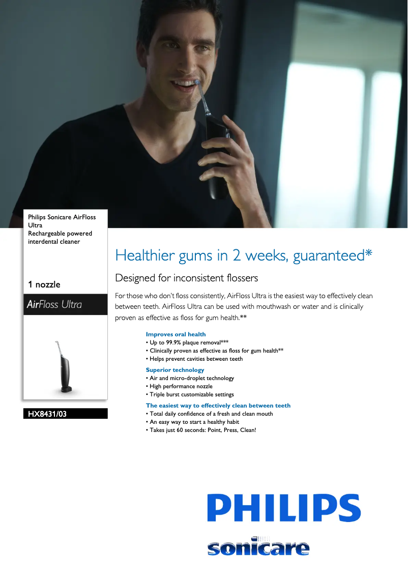 Page 1 of the manual Technical Sheet Philips Sonicare AirFloss Ultra HX8431