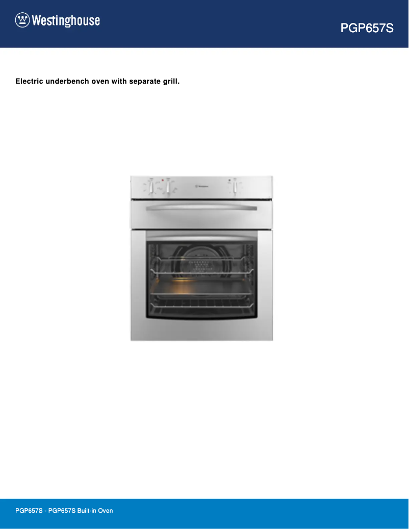 Page 1 de la notice Fiche technique Westinghouse PGP657S