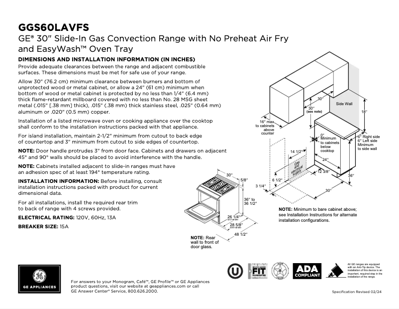 Page 1 de la notice Fiche technique GE GGS60LAVFS
