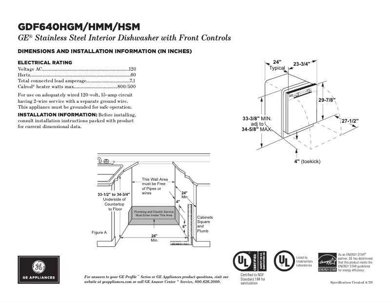 Page 1 of the manual Technical Sheet GE GDF640HGMWW