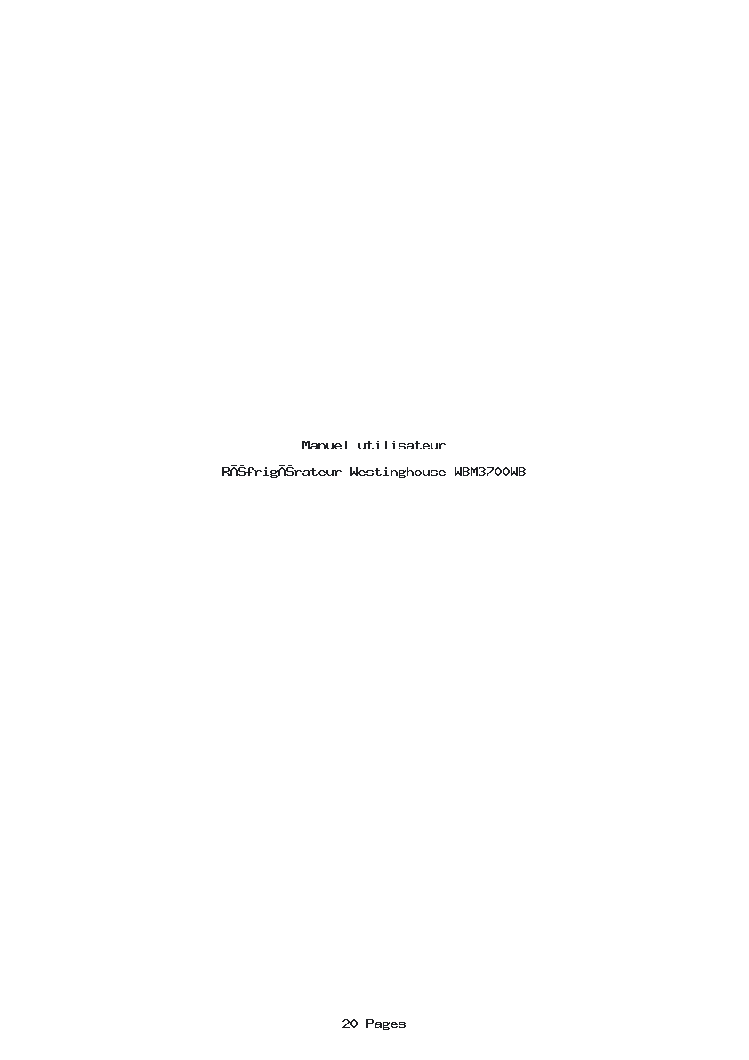 Page 1 de la notice Manuel utilisateur Westinghouse WBM3700WB