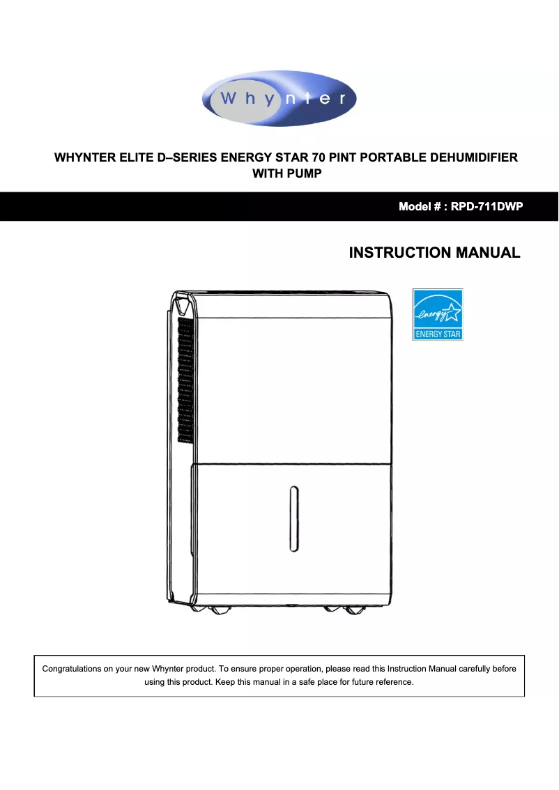 Page 1 de la notice Manuel utilisateur Whynter RPD-711DWP