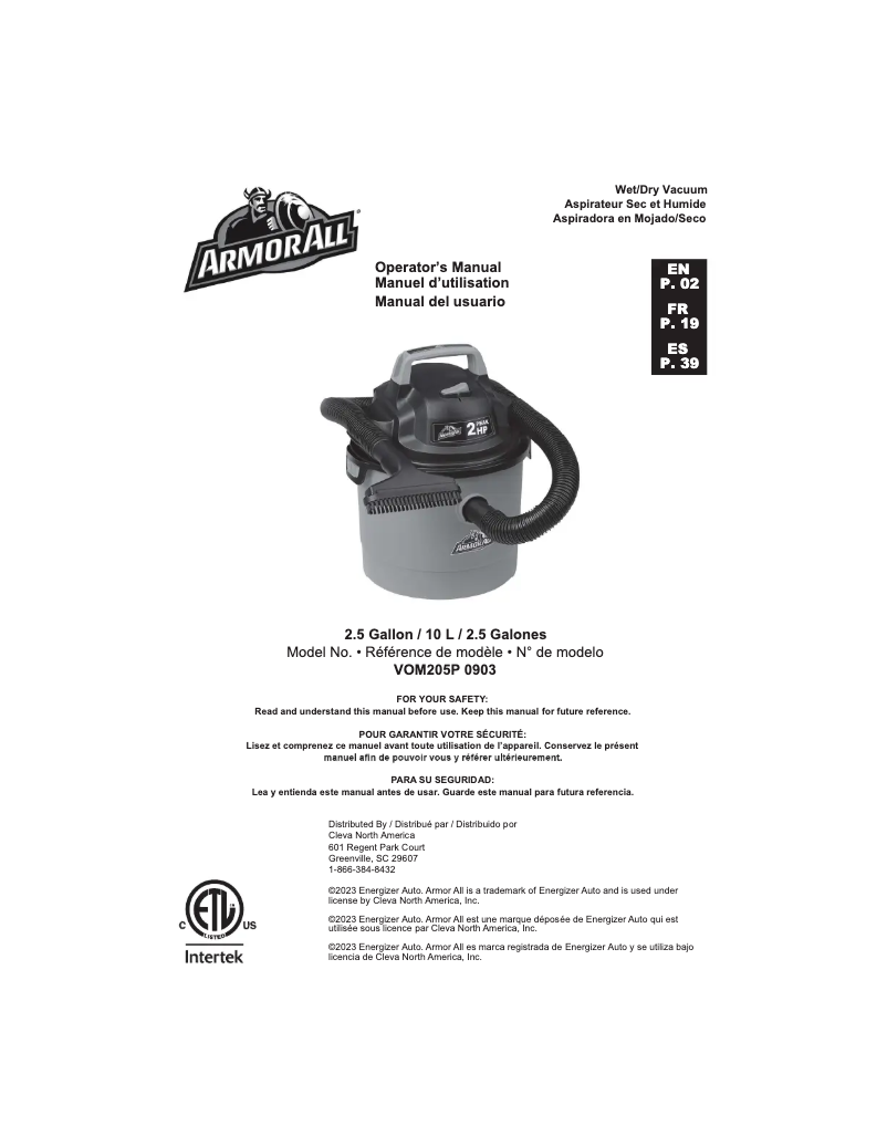 Página 1 del manual Manual de usuario Armor All VOM205P 0903