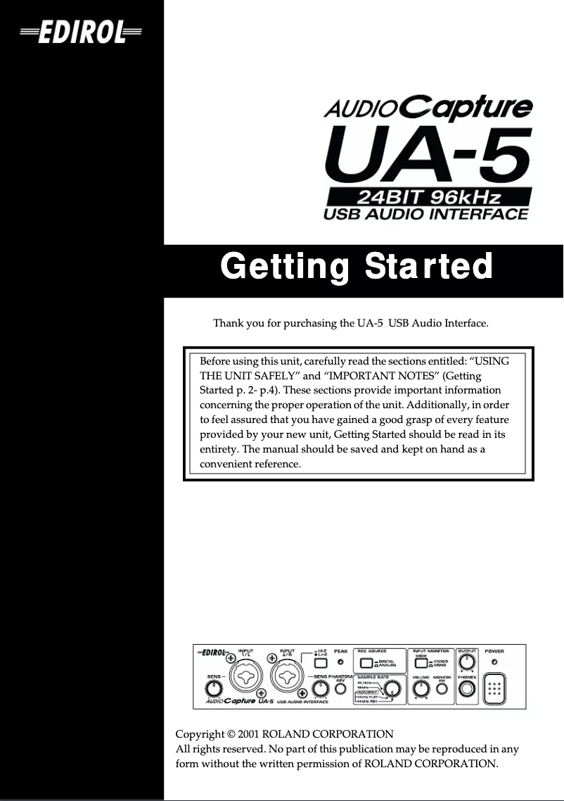 Page 1 de la notice Manuel utilisateur Roland UA-5