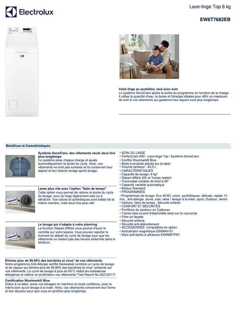 Página 1 del manual Ficha técnica Electrolux EW6T7682EB