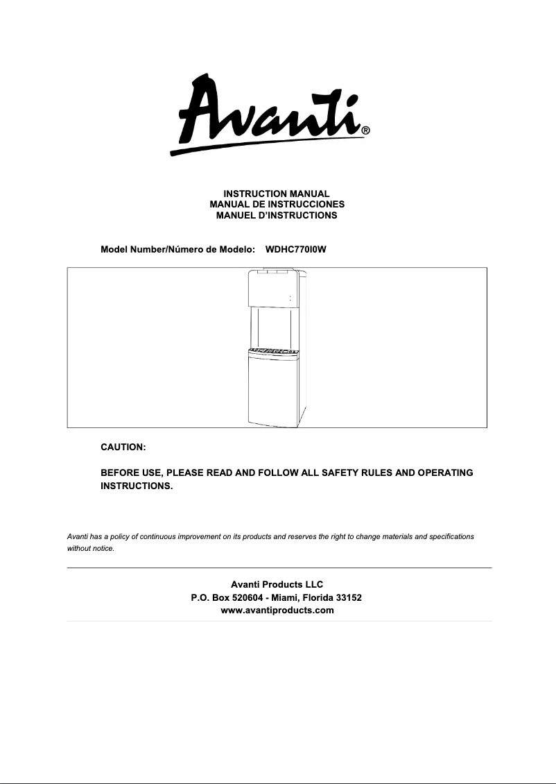 Page 1 de la notice Manuel utilisateur Avanti WDHC77i0W