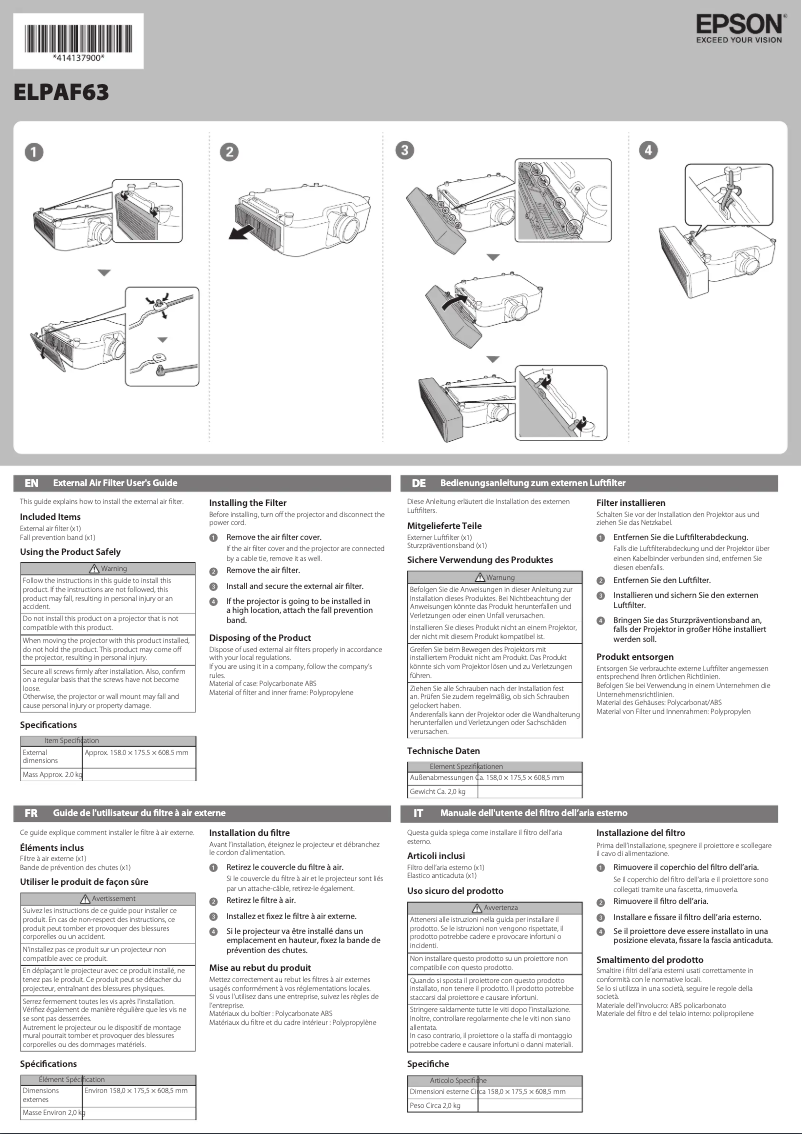 Página 1 del manual Manual de usuario Epson ELPAF63
