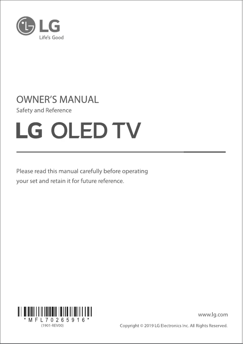 Page 1 de la notice Manuel utilisateur LG OLED65C9PTA