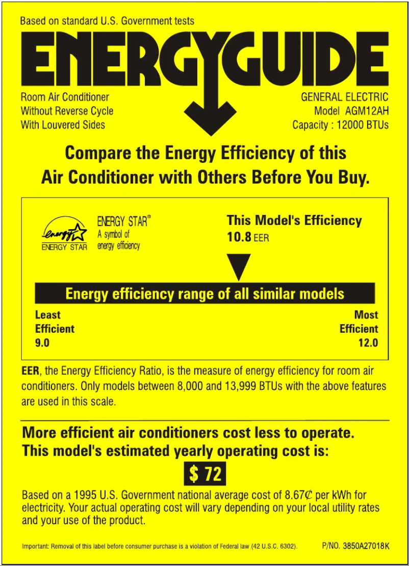 Página 1 del manual Etiqueta energética GE AGM12AH