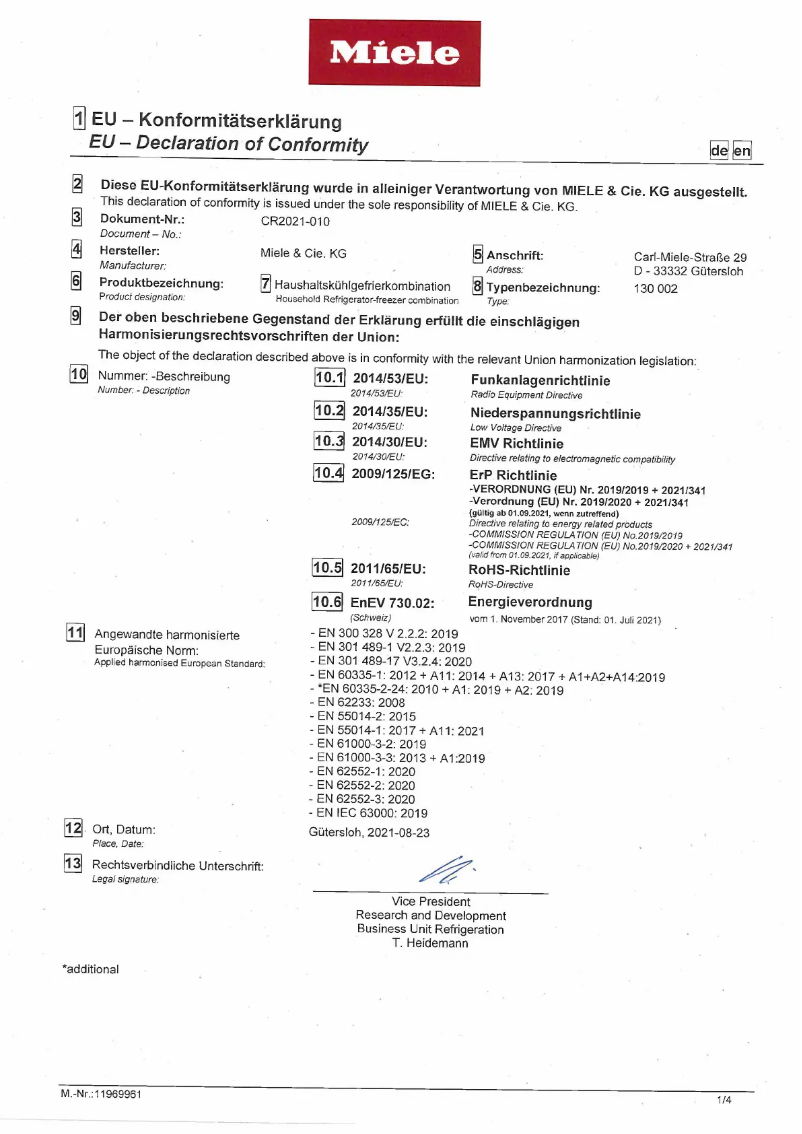 Page 1 de la notice Manuel utilisateur Miele KFN 7733 F