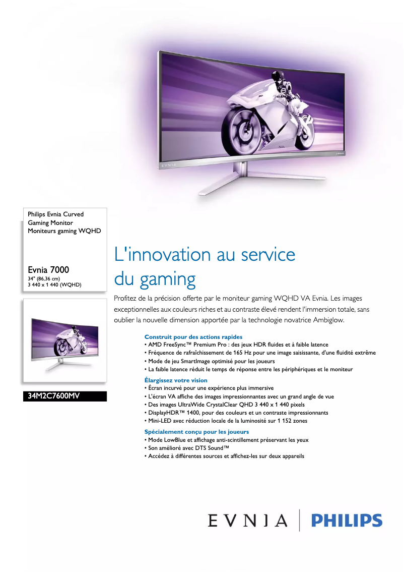 Página 1 del manual Ficha técnica Philips Evnia 34M2C7600MV