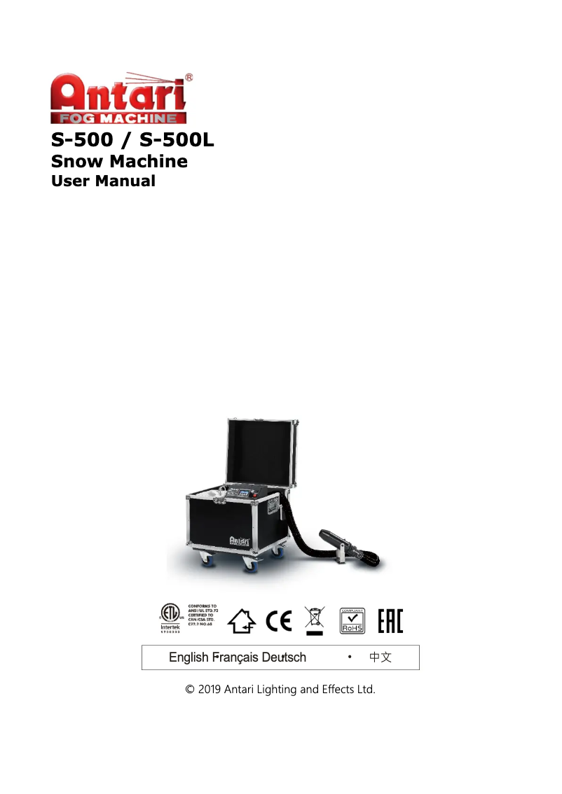 Page 1 de la notice Manuel utilisateur Antari S-500