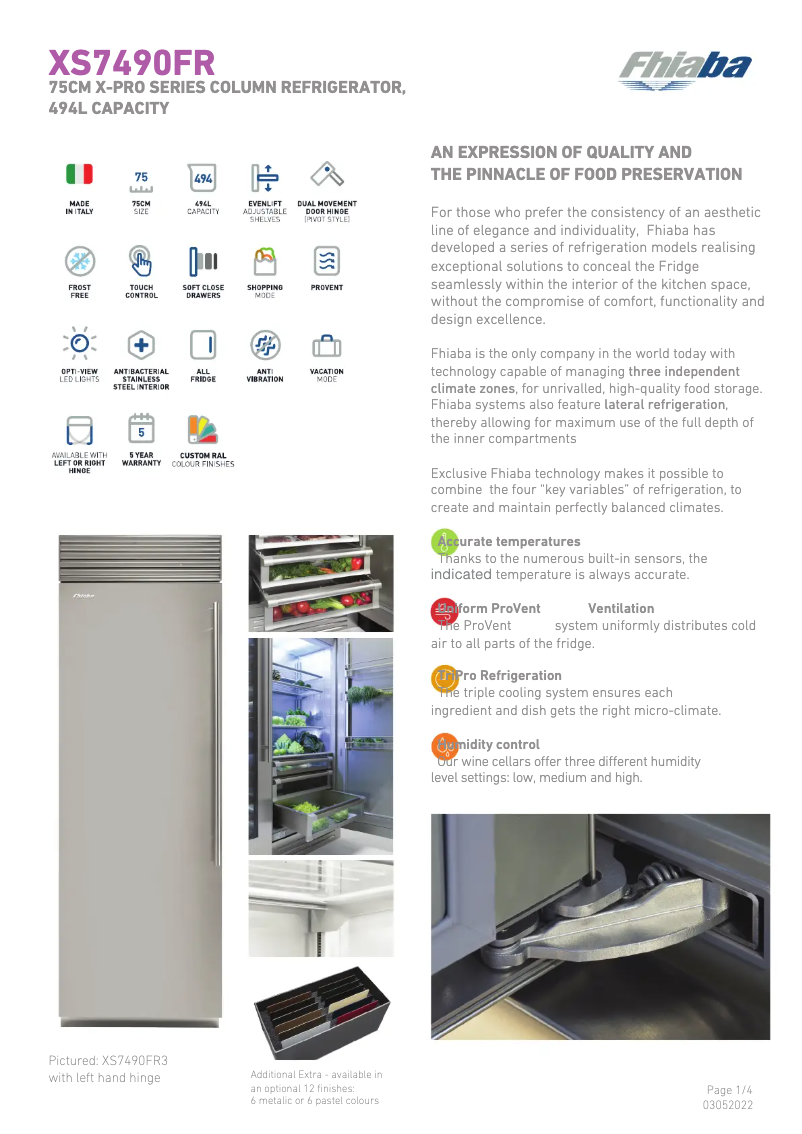 Page 1 de la notice Fiche technique Fhiaba XS7490FR6ASS