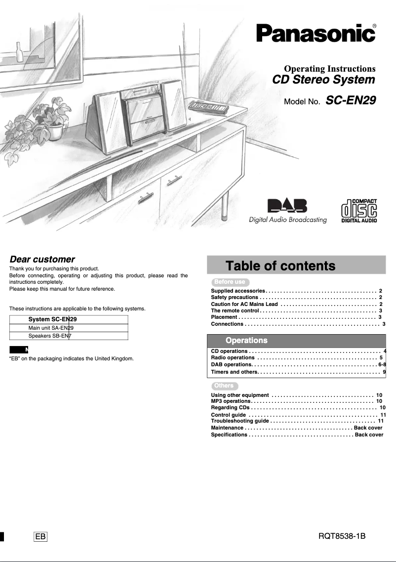 Page 1 de la notice Manuel utilisateur Panasonic SC-EN29