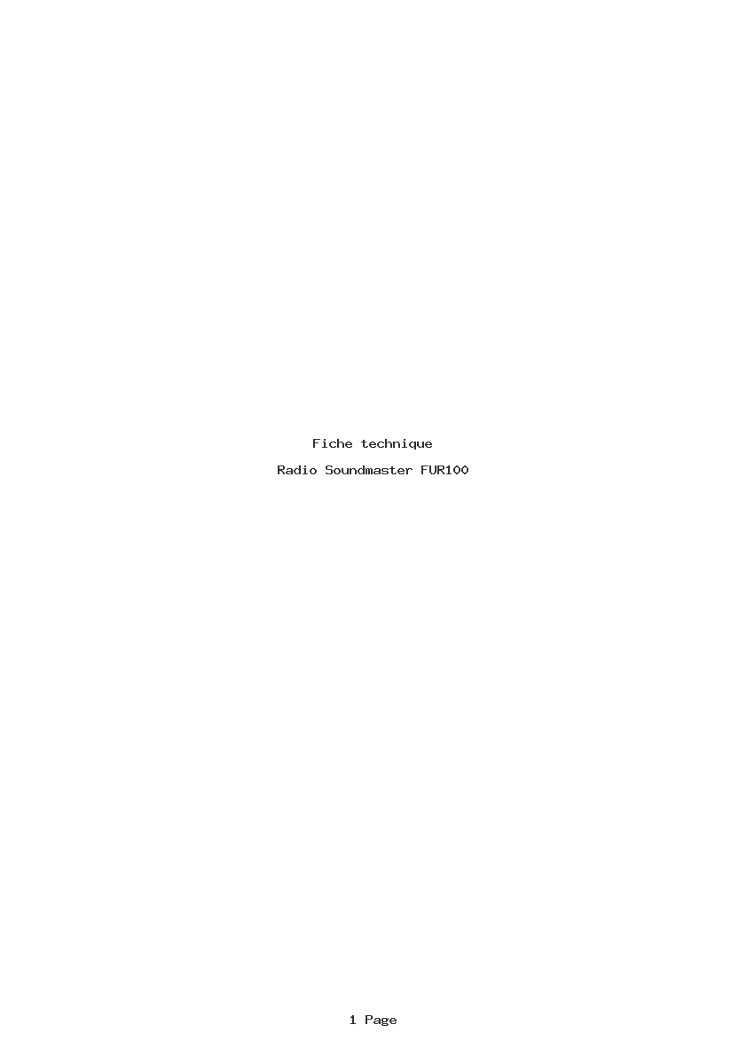 Page 1 de la notice Fiche technique Soundmaster FUR100