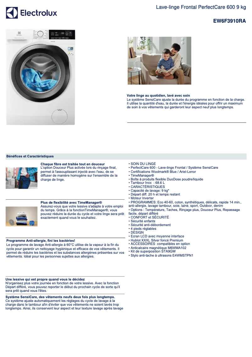 Página 1 del manual Ficha técnica Electrolux EW6F3910RA