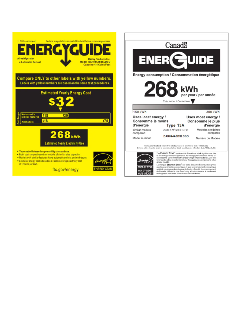 Page 1 de la notice Label énergétique Danby DAR044A6BSLDBO