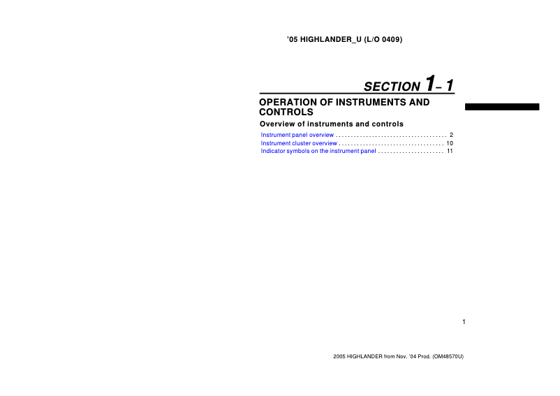 Page 1 de la notice Manuel utilisateur Toyota Highlander (2005)