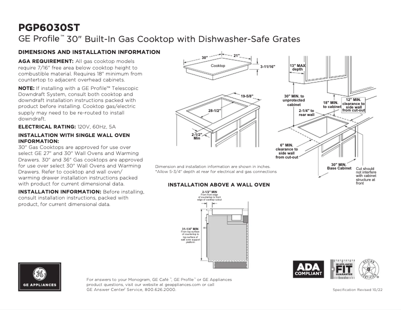 Página 1 del manual Ficha técnica GE Profile PGP6030STSS