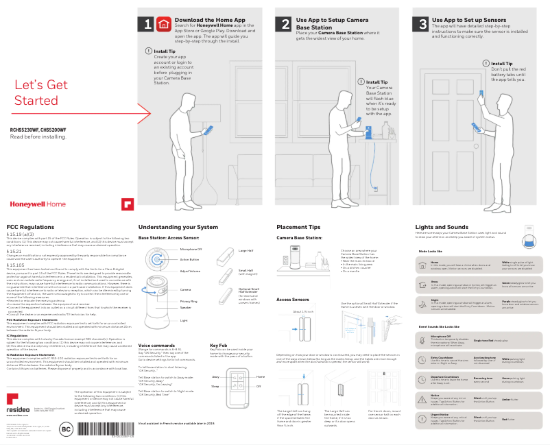 Page 1 de la notice Manuel utilisateur Honeywell RCHSKF1/U