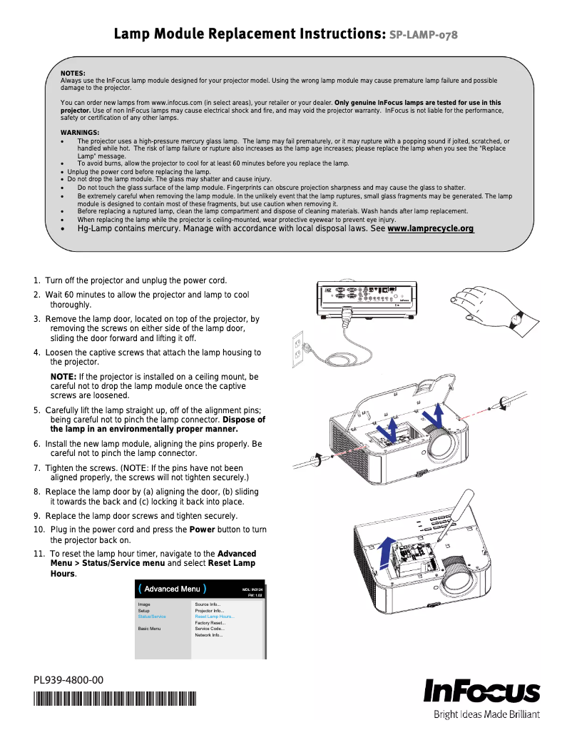 Page 1 of the manual User Manual InFocus SP-LAMP-078