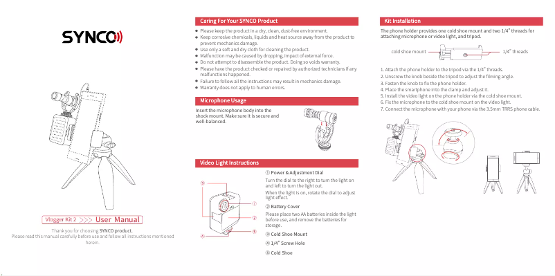 Page 1 de la notice Manuel utilisateur Synco Vlogger Kit 2