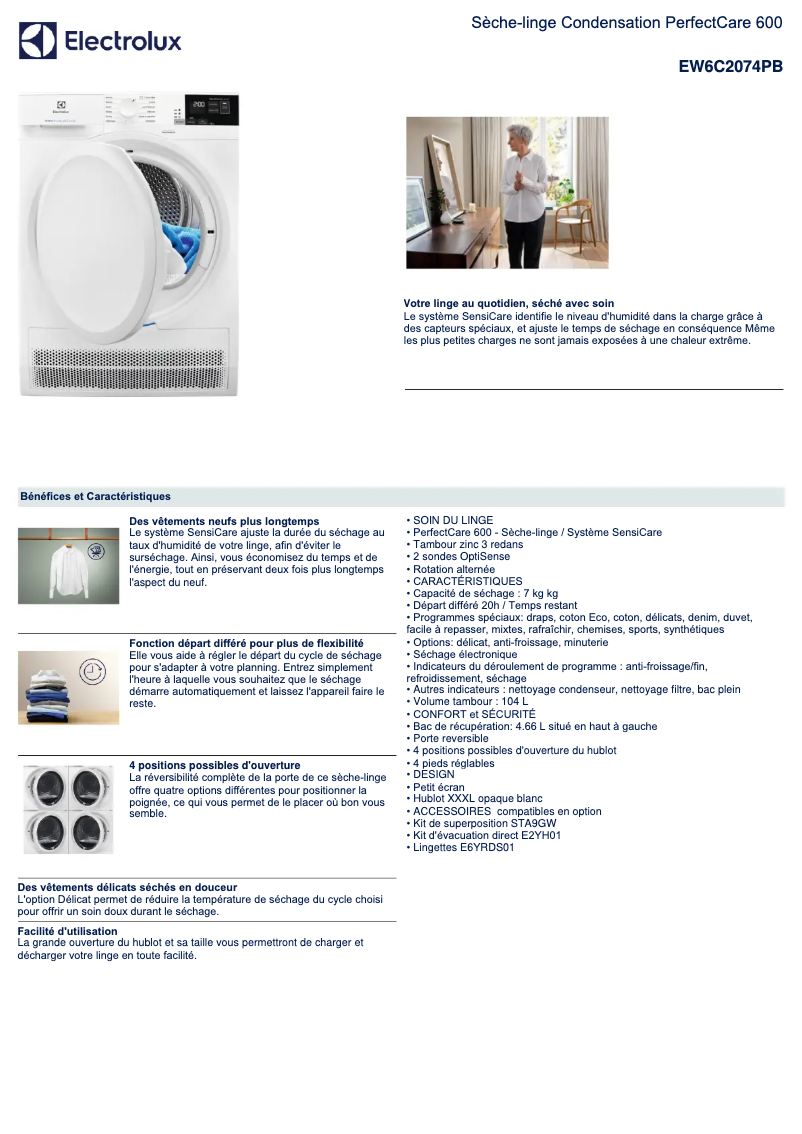 Página 1 del manual Ficha técnica Electrolux EW6C2074PB