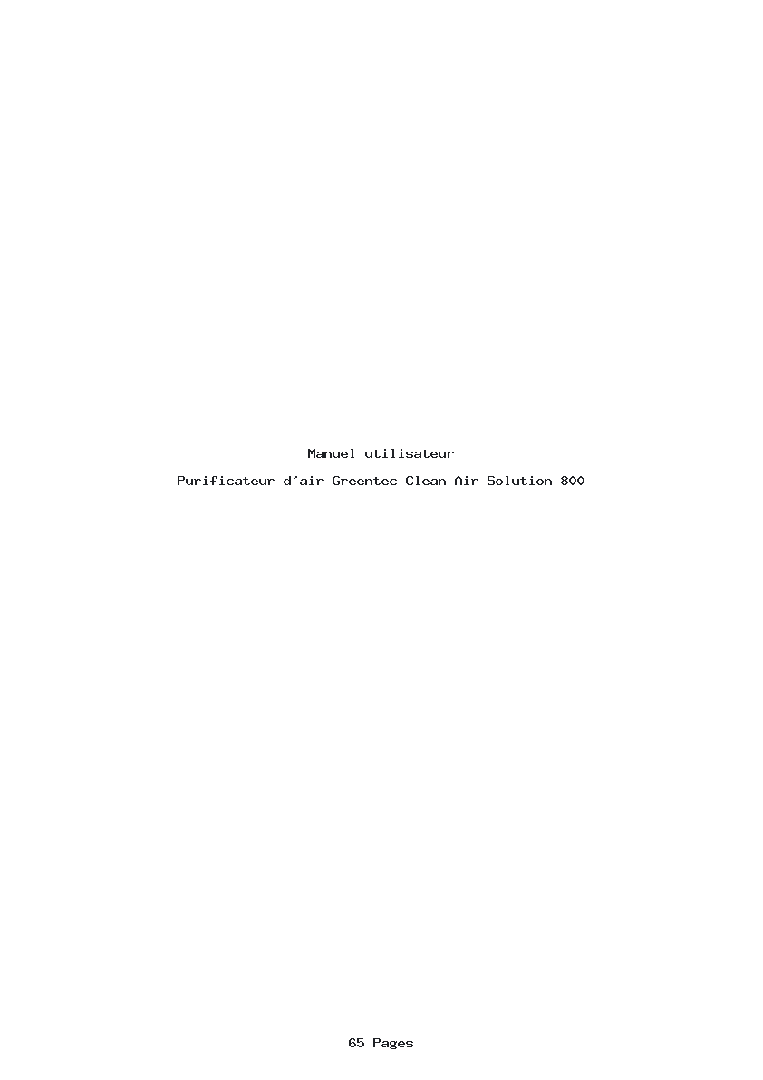 Page 1 de la notice Manuel utilisateur Greentec Clean Air Solution 800