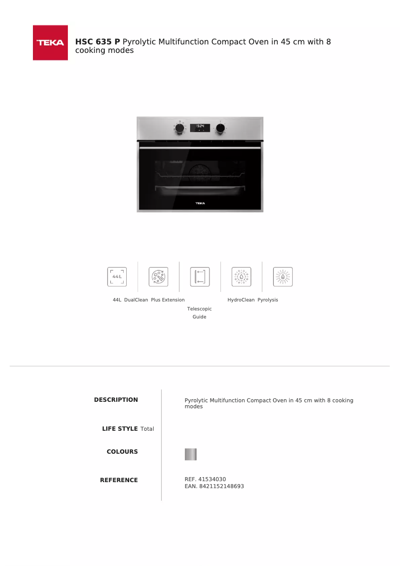 Page 1 de la notice Fiche technique Teka HSC 635 P