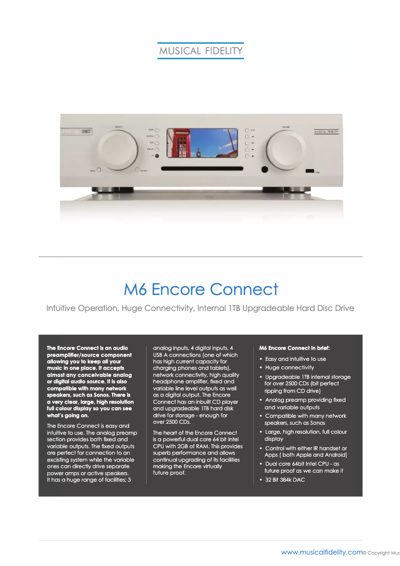 Page 1 of the manual Technical Sheet Musical Fidelity M6 Encore Connect