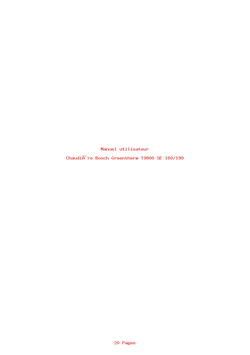 Page 1 de la notice Manuel utilisateur Bosch Greentherm T9800 SE 160/199