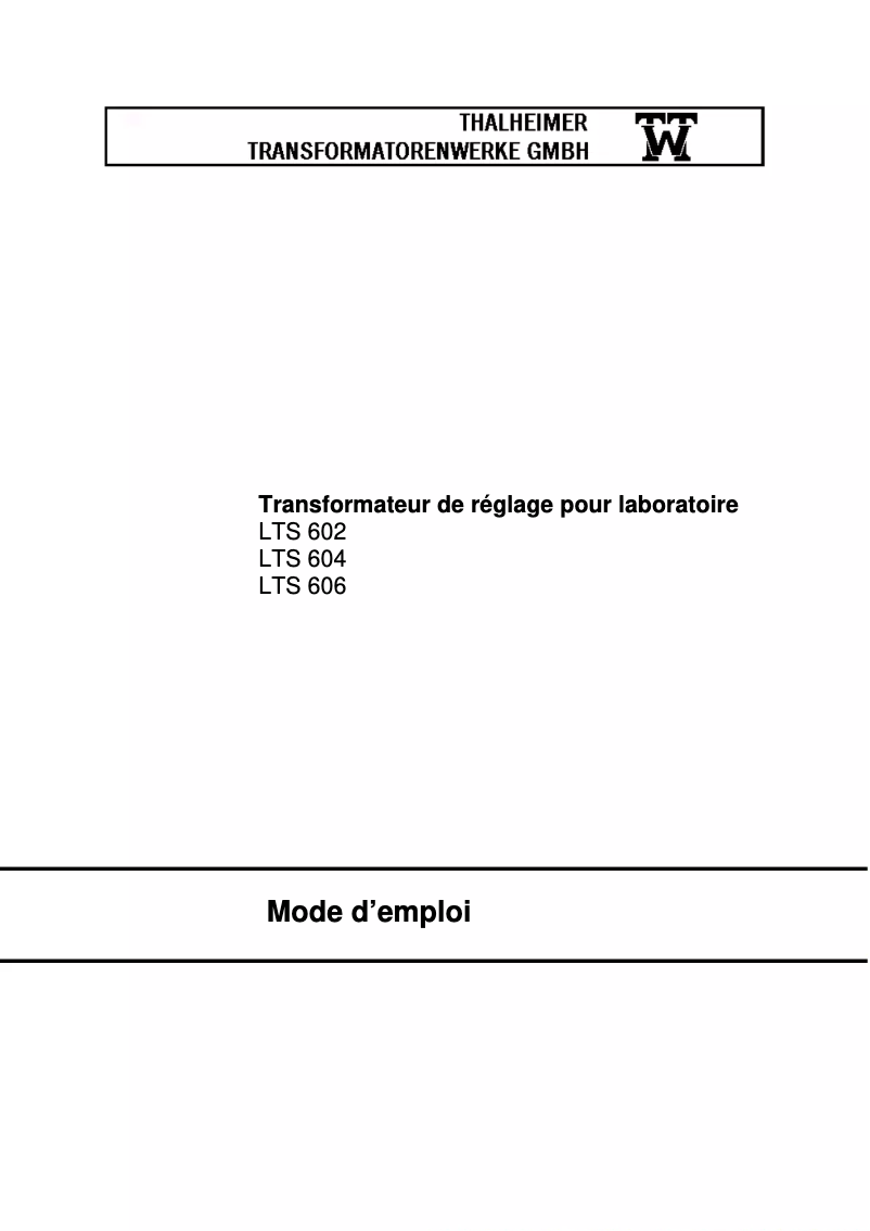 Page 1 de la notice Manuel utilisateur Thalheimer LTS 602