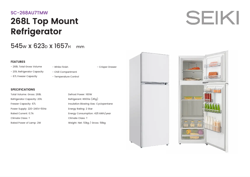 Página 1 del manual Ficha técnica Seiki SC-268AU7TM