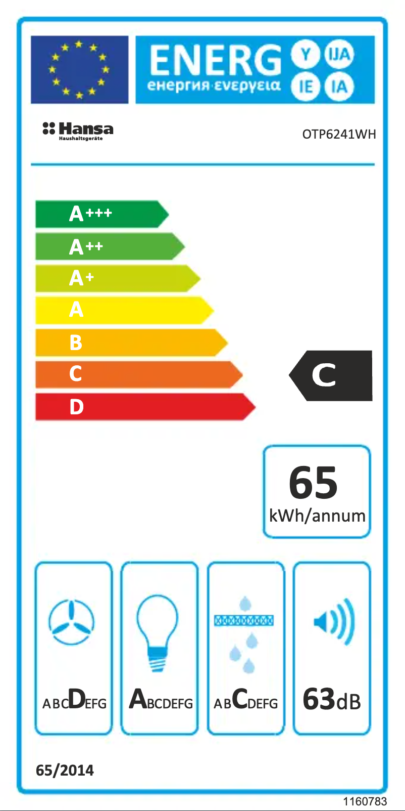 Page 1 de la notice Label énergétique Hansa OTP6241WH
