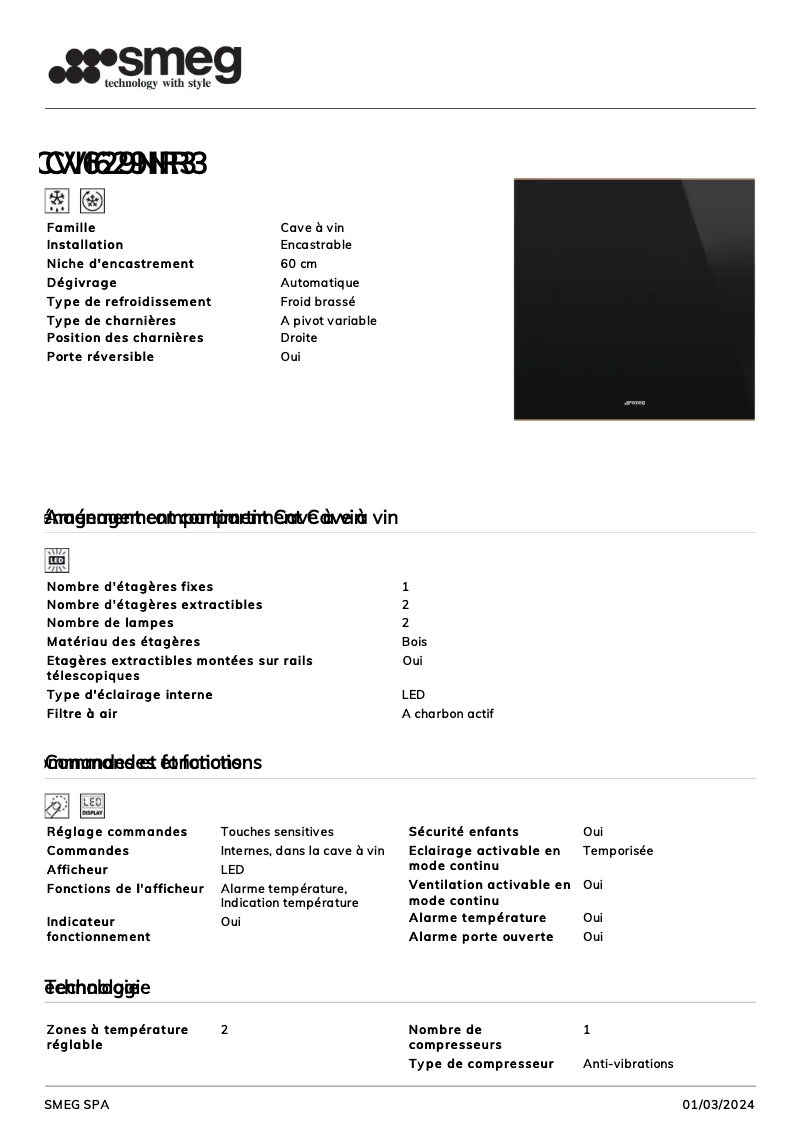 Página 1 del manual Ficha técnica Smeg CVI629NR3