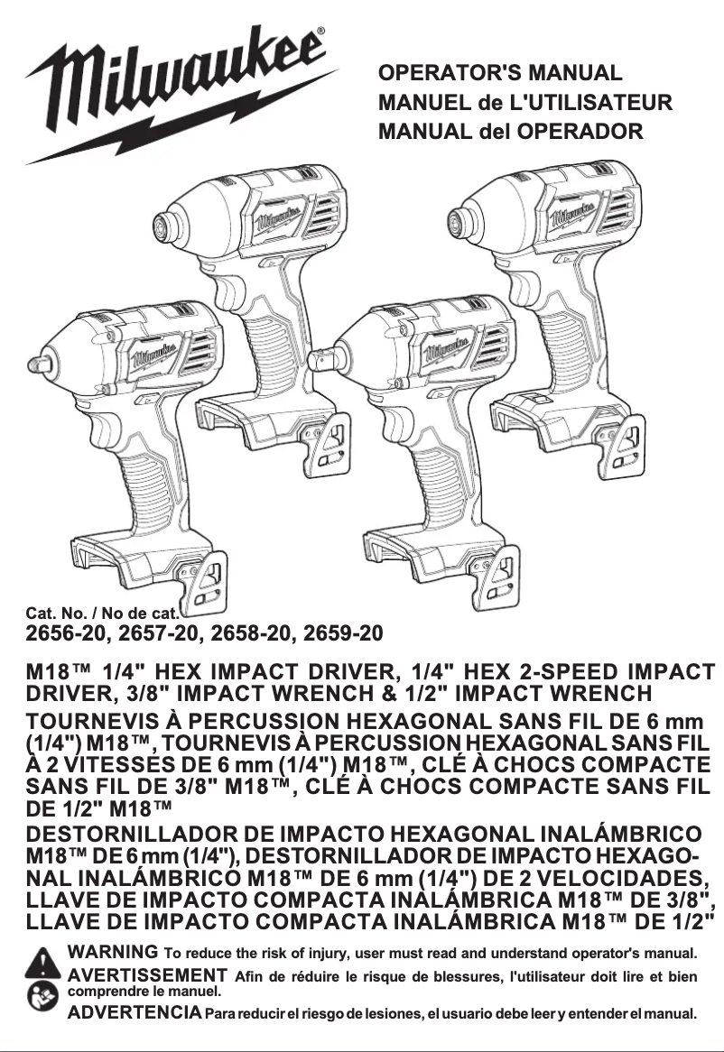 Page 1 de la notice Manuel utilisateur Milwaukee 2659-20