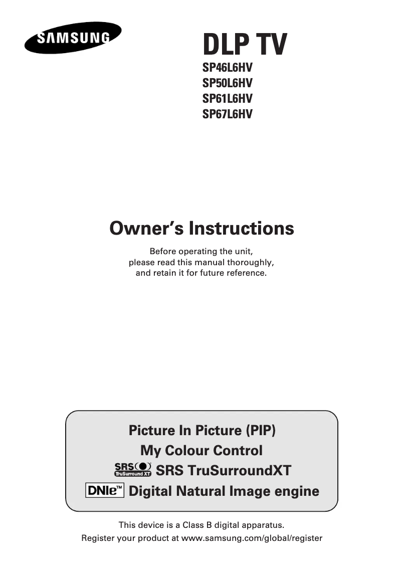 Página 1 del manual Manual de usuario Samsung SP-46L6HV