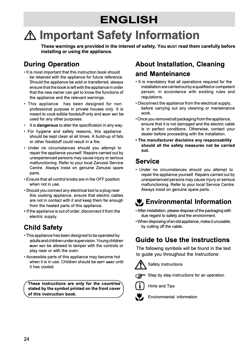 Page 1 de la notice Manuel utilisateur Zanussi ZEL 63 W