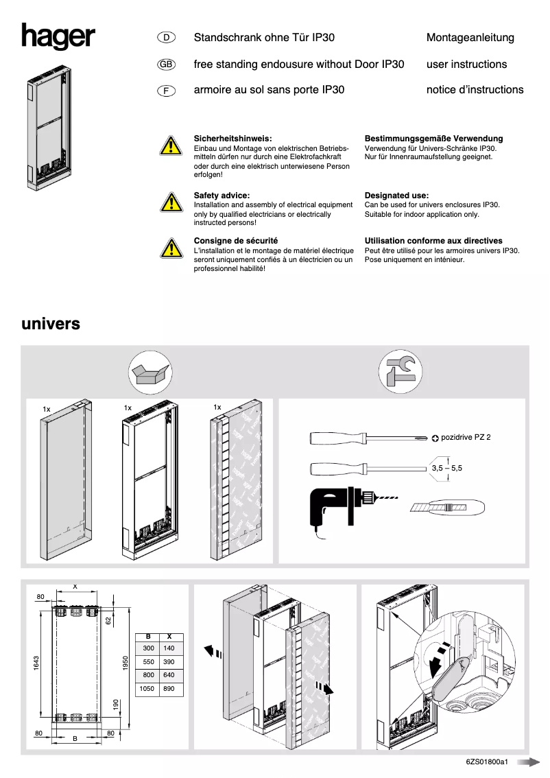 Page 1 de la notice Manuel utilisateur Hager FP22S1N