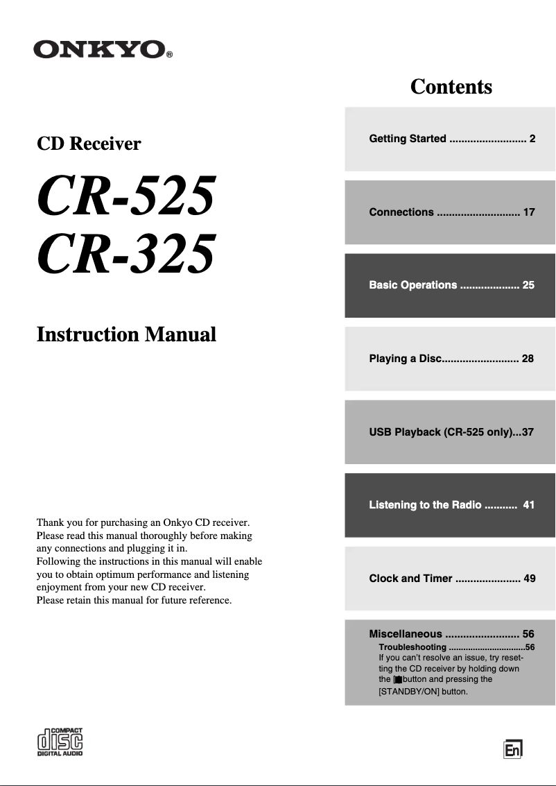 Page 1 de la notice Manuel utilisateur Onkyo CS-525A