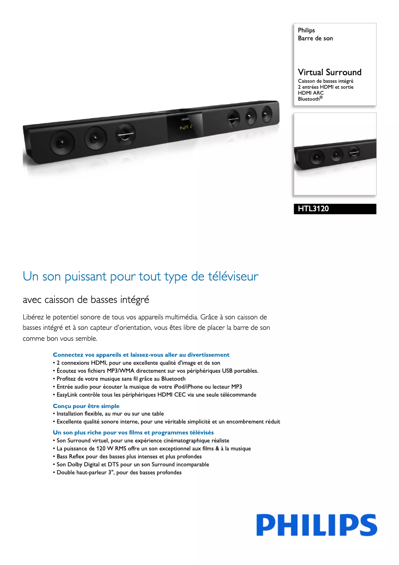 Página 1 del manual Ficha técnica Philips HTL3120