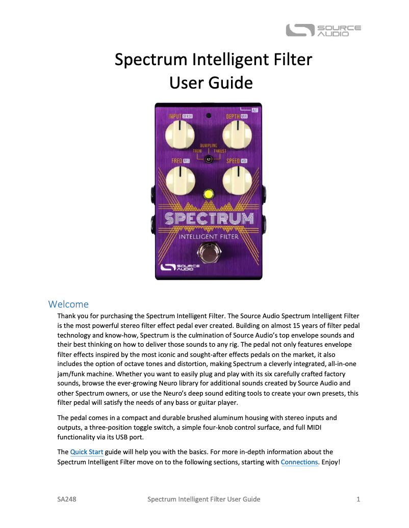 Página 1 del manual Manual de usuario Source Audio Spectrum Intelligent Filter