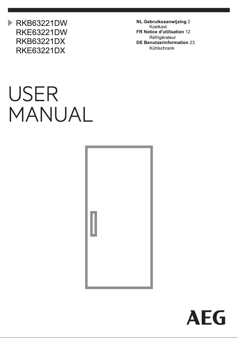 Page 1 de la notice Manuel utilisateur AEG RKB63221DW