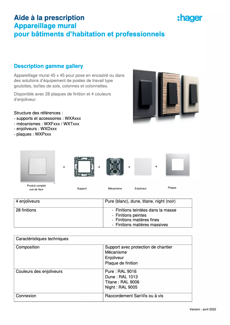 Page 1 de la notice Brochure Hager WXF603