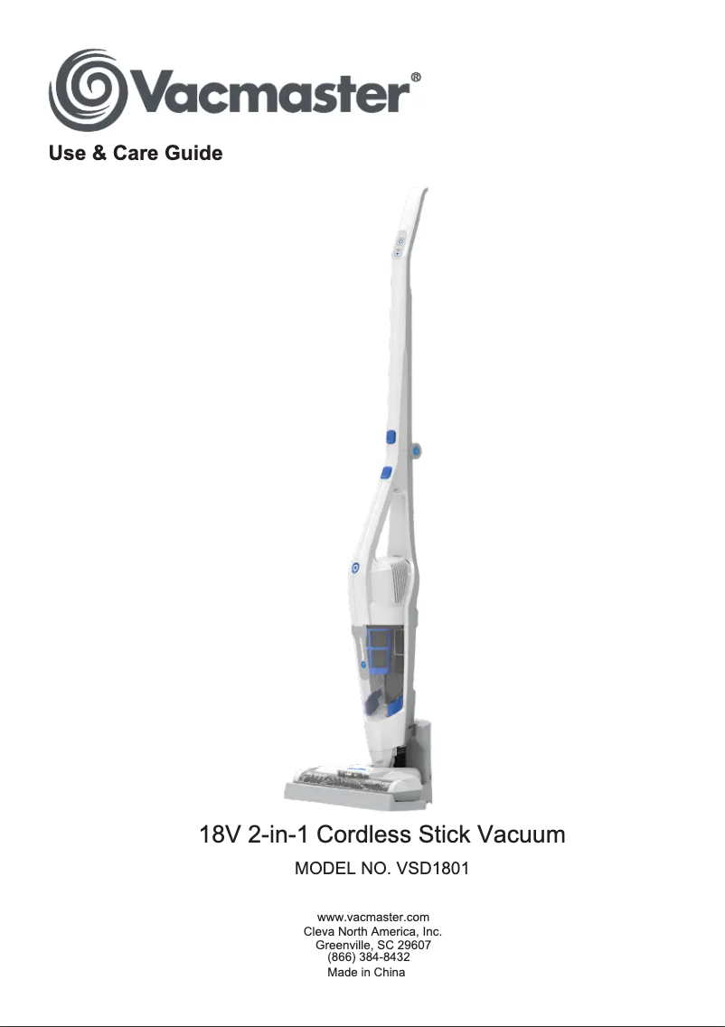 Page 1 de la notice Manuel utilisateur Vacmaster VSD1801