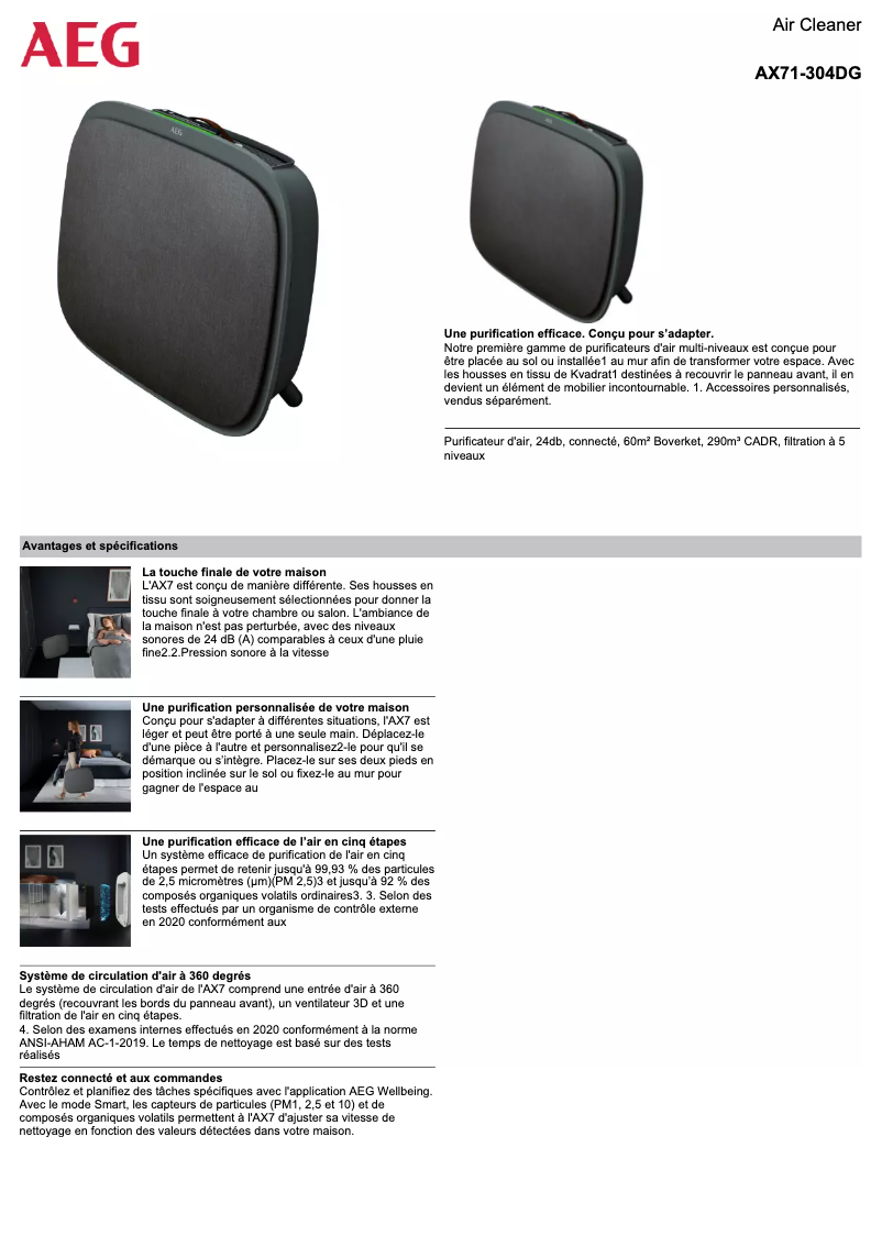 Page 1 de la notice Fiche technique AEG AX71-304