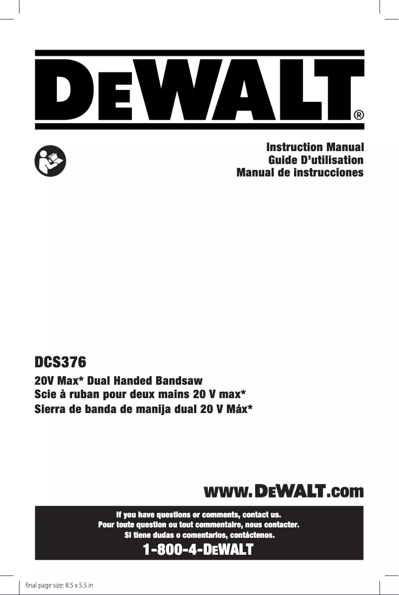Page 1 de la notice Manuel utilisateur DeWalt DCS376P2